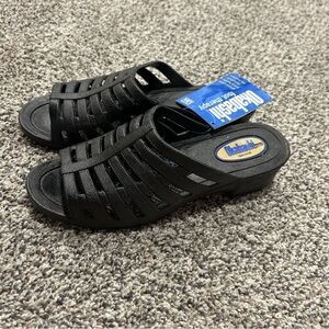 OKABASHI Women's Sienna Slide Heel Sandals Black Size M/L 8.5 /9.5 USA Made